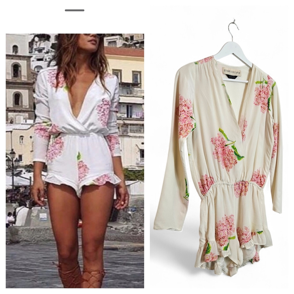 Stone Cold Fox Love Jumper Silk Floral Ruffle Romper White Bloom Size 1
